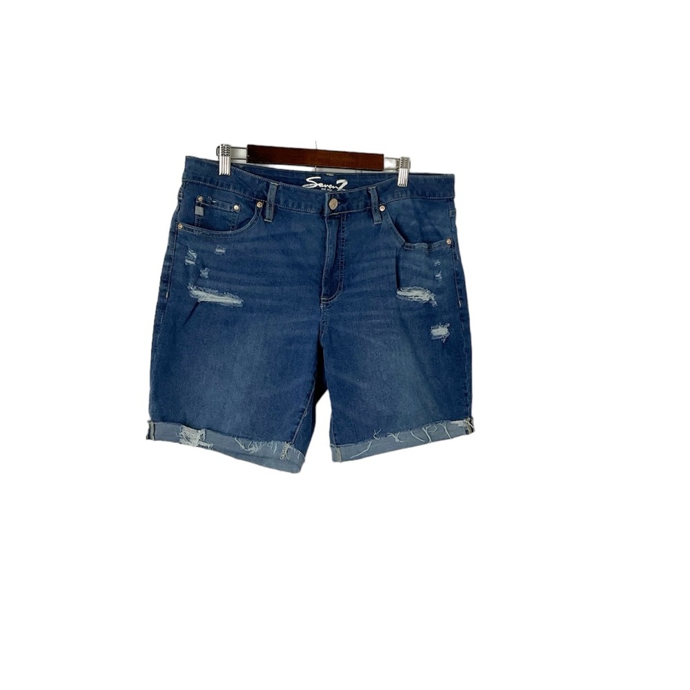 Seven Relaxed Bermuda Distressed Jean Shorts size‎ 12 Blue